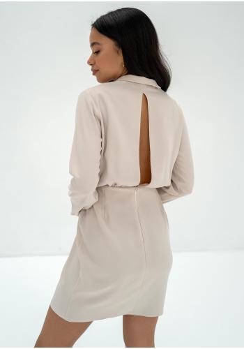 Béžové koktejlové šaty MOSQUITO s dlouhým rukávem