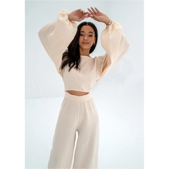 Krémové široké mušelínové kalhoty MOSQUITO