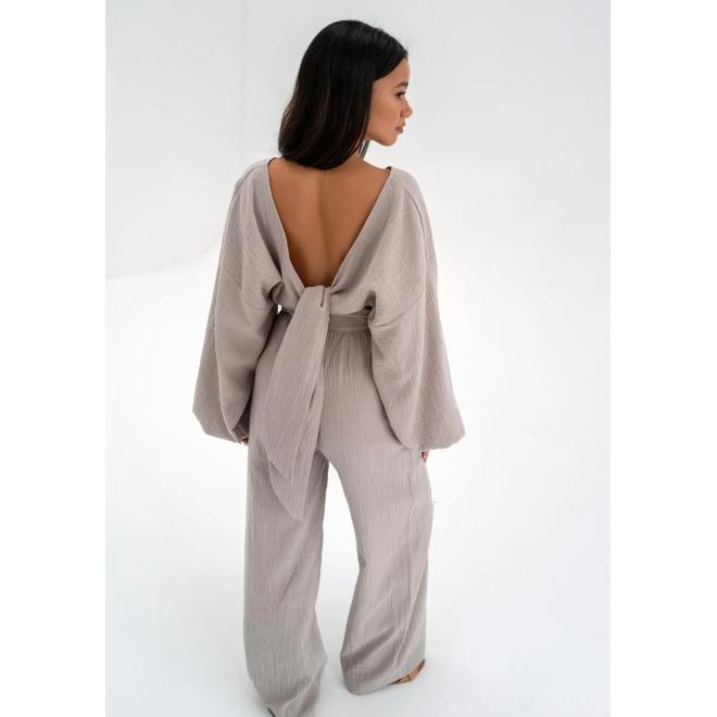 Široké mušelínové kalhoty MOSQUITO v béžové barvě