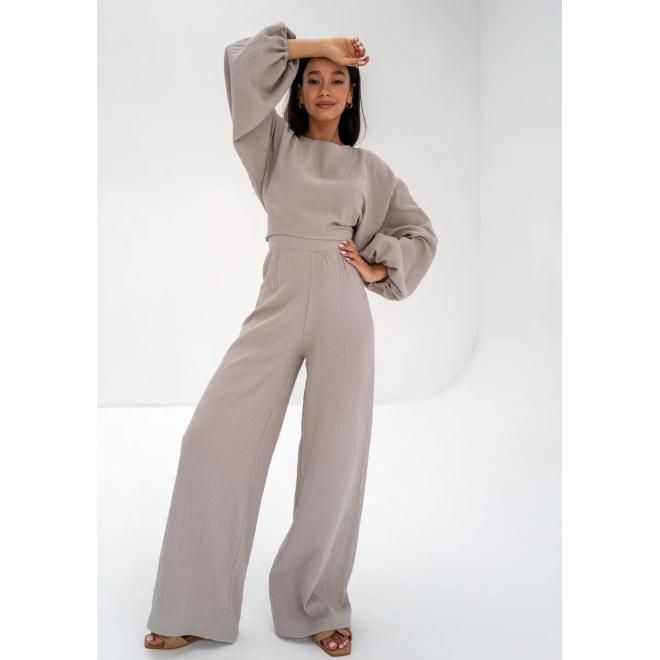 Široké mušelínové kalhoty MOSQUITO v béžové barvě