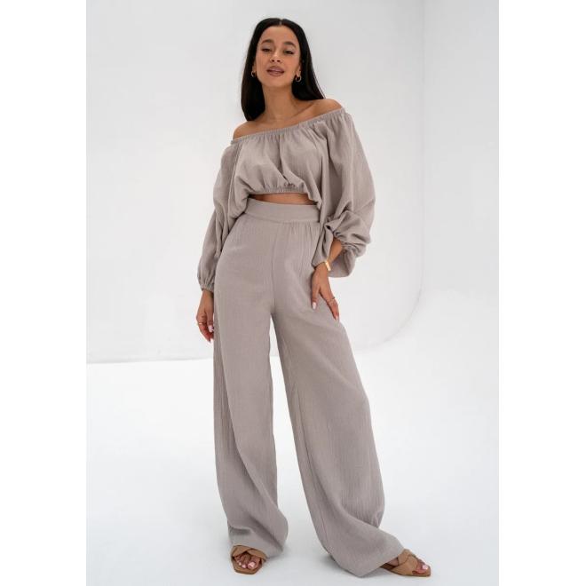 Široké mušelínové kalhoty MOSQUITO v béžové barvě