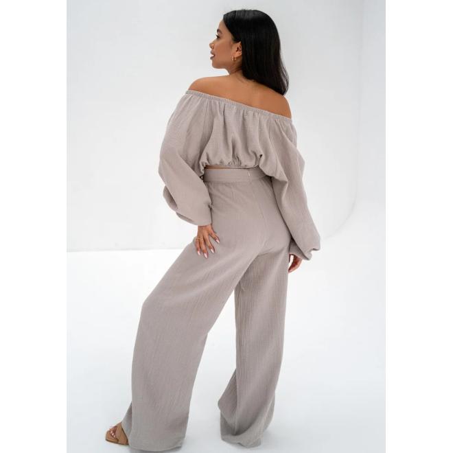 Široké mušelínové kalhoty MOSQUITO v béžové barvě