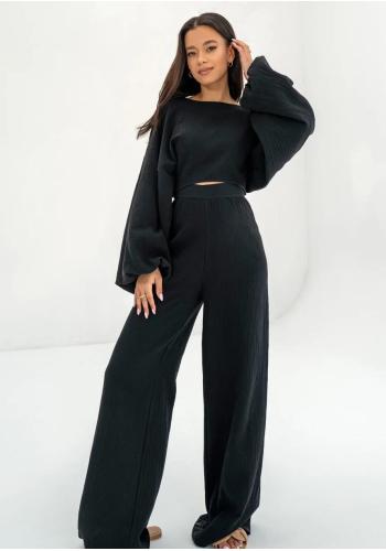 Široké černé mušelínové kalhoty MOSQUITO