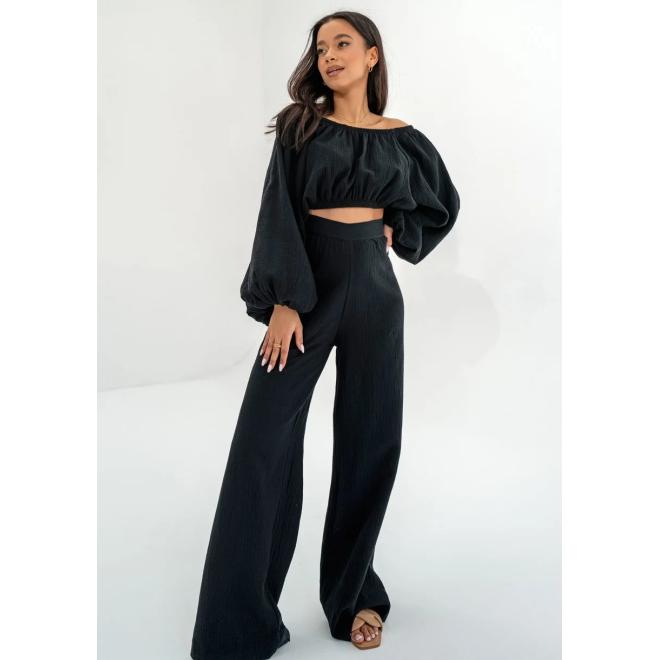 Široké černé mušelínové kalhoty MOSQUITO