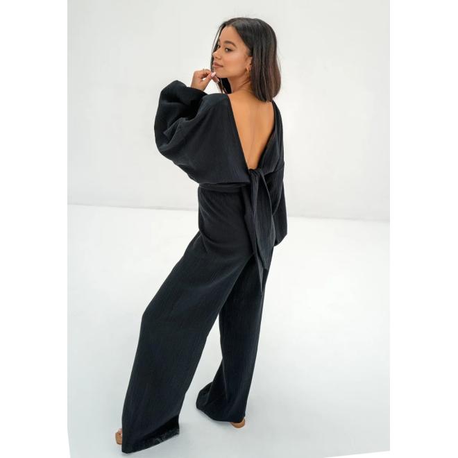 Široké černé mušelínové kalhoty MOSQUITO