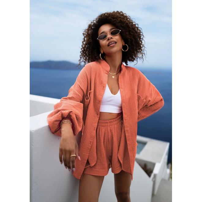 Oranžová mušelínová košile MOSQUITO na léto