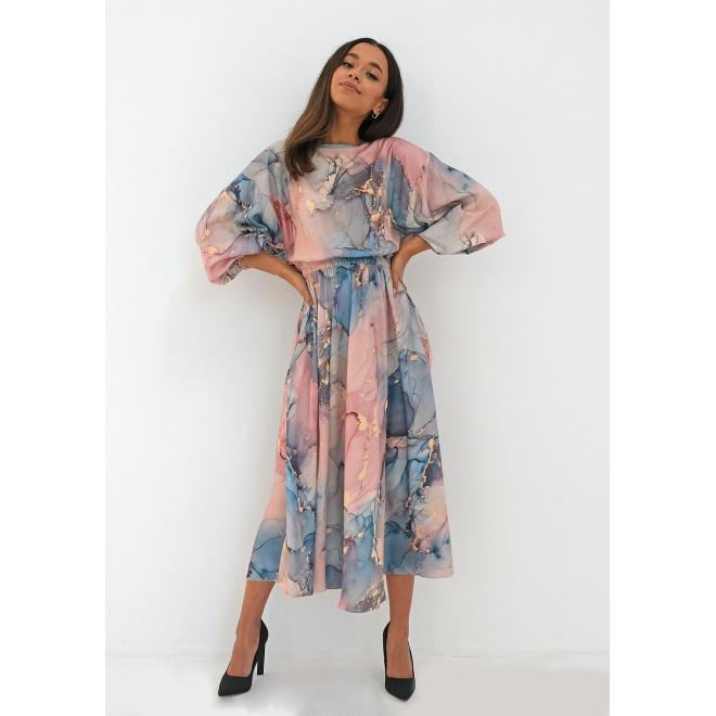 MOSQUITO saténové šaty v růžovo-modré barvě