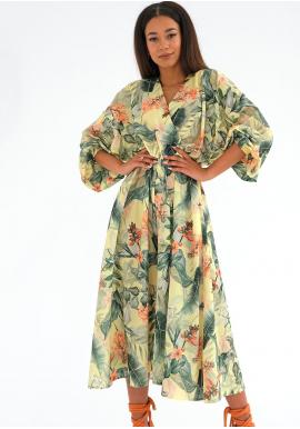 Žluté šaty MOSQUITO s obálkovým výstřihem