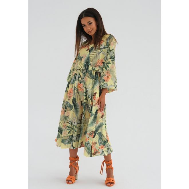 Žluté šaty MOSQUITO s obálkovým výstřihem