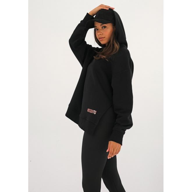 Asymetrická černá mikina MOSQUITO s kapucí