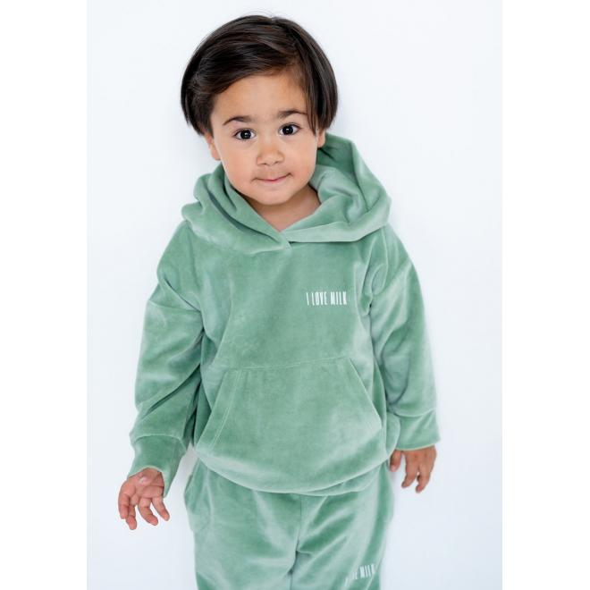 Velurová souprava I LOVE MILK v mátové barvě