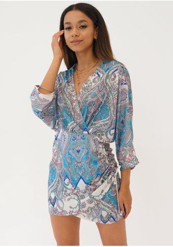 Koktejlové modré šaty MOSQUITO s 3/4 rukávy