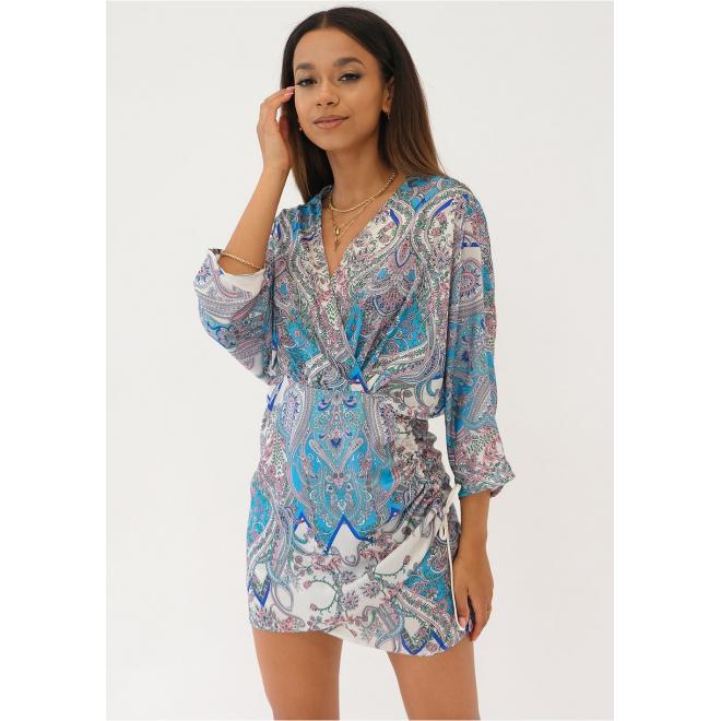 Koktejlové modré šaty MOSQUITO s 3/4 rukávy