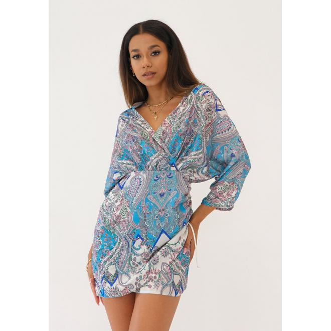 Koktejlové modré šaty MOSQUITO s 3/4 rukávy