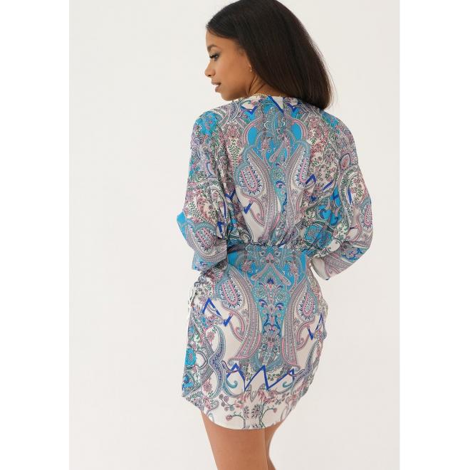 Koktejlové modré šaty MOSQUITO s 3/4 rukávy