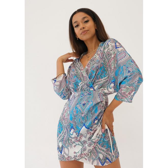 Koktejlové modré šaty MOSQUITO s 3/4 rukávy