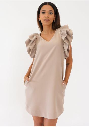 Krátké béžové šaty MOSQUITO s volány