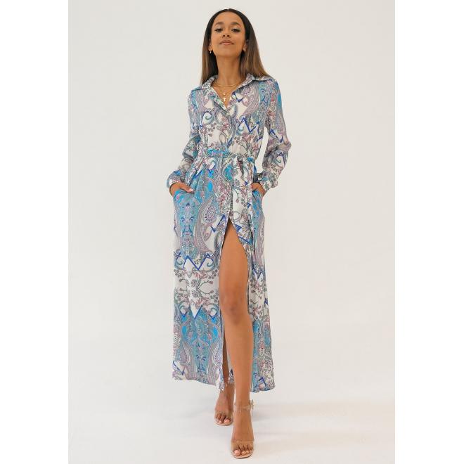 Košilové maxi šaty MOSQUITO s modrým potiskem