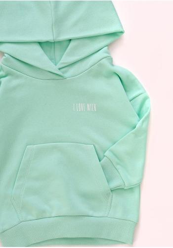 Mikina s kapucí I LOVE MILK v mátové barvě