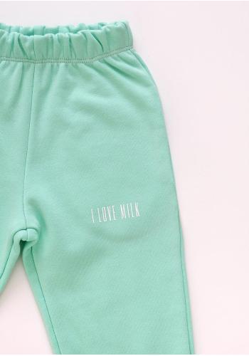 Sportovní tepláky I LOVE MILK v mátové barvě