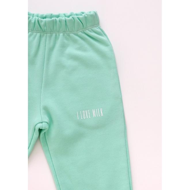 Sportovní tepláky I LOVE MILK v mátové barvě