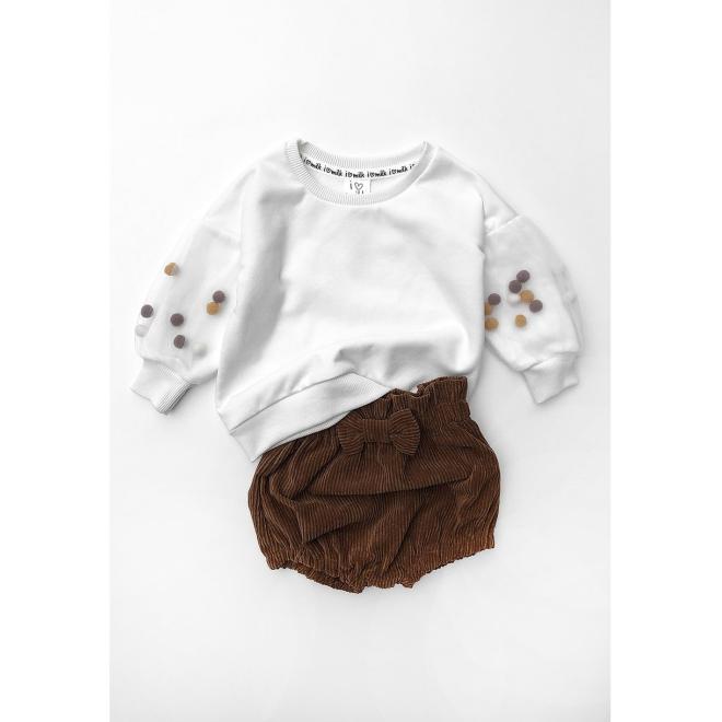 Mikina I LOVE MILK s tylovými rukávy a bambulkami