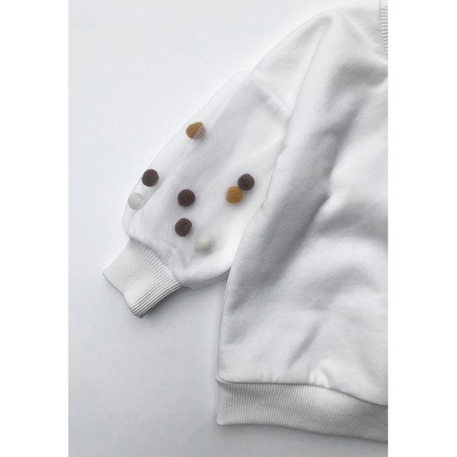 Mikina I LOVE MILK s tylovými rukávy a bambulkami