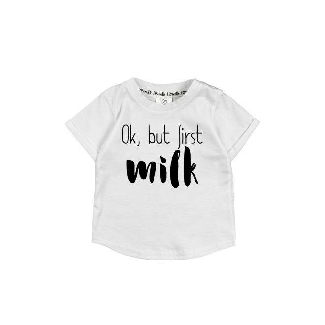 Tričko s nápisem ok, but first milk I LOVE MILK