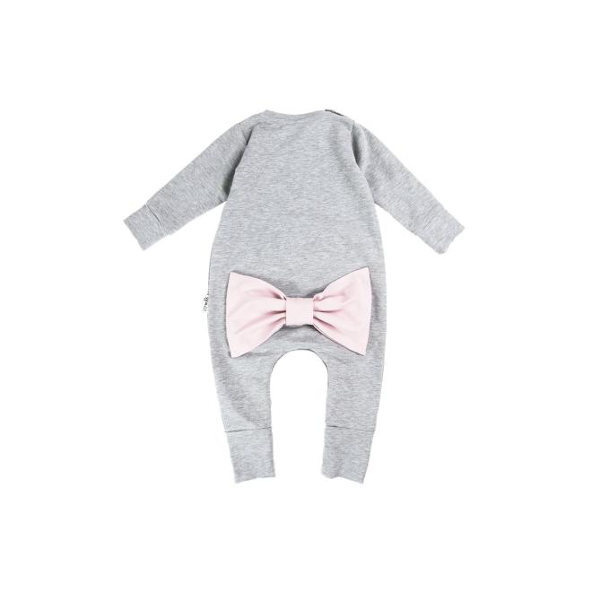 Overal s mašlí na zádech I LOVE MILK v šedé barvě