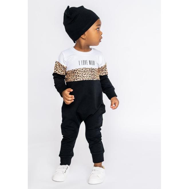 Bavlněný overal I LOVE MILK s leopardím vzorem