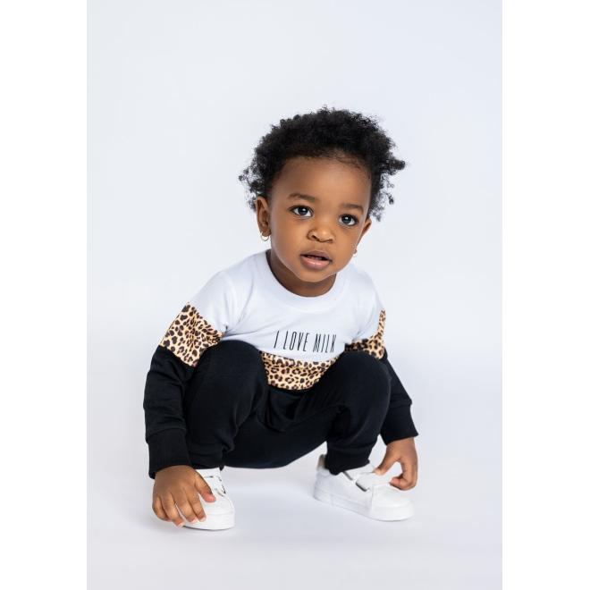 Bavlněný overal I LOVE MILK s leopardím vzorem