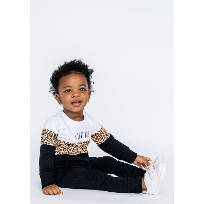 Bavlněný overal I LOVE MILK s leopardím vzorem