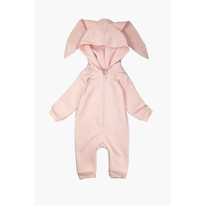 Růžový I LOVE MILK overal na zip s oušky