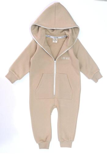 Kojenecký béžový I LOVE MILK overal s kapucí