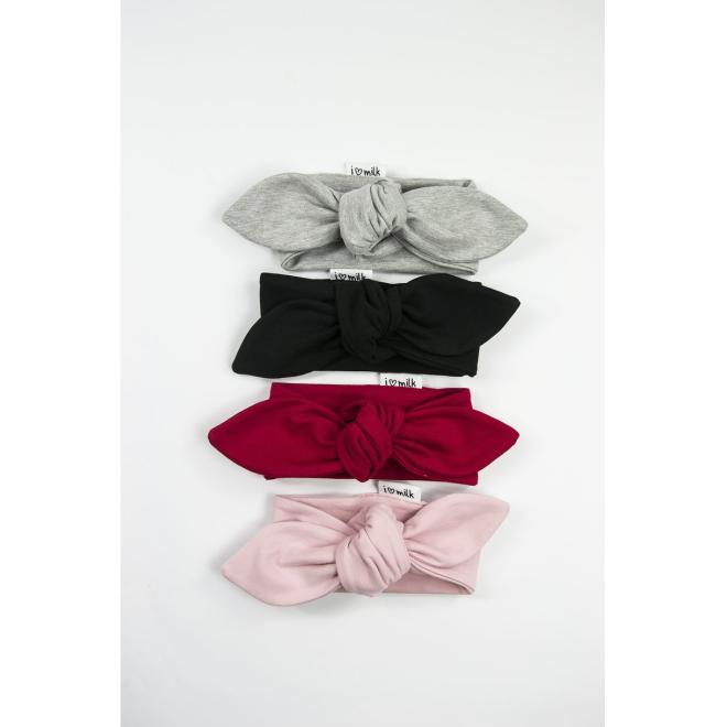 Dětská černá čelenka s vázáním I LOVE MILK