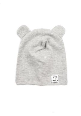 Sivá čepice s ušima I LOVE MILK pro děti