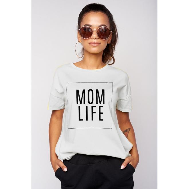 Dámské bílé triko I LOVE MILK s nápisem "mom life"