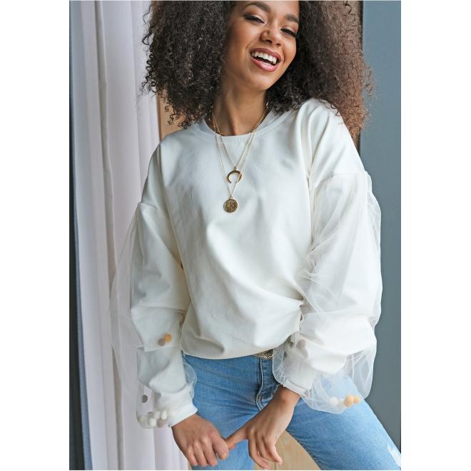 Mikina I LOVE MILK s tylovými rukávy v krémové barvě