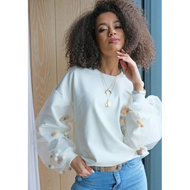 Mikina I LOVE MILK s tylovými rukávy v krémové barvě