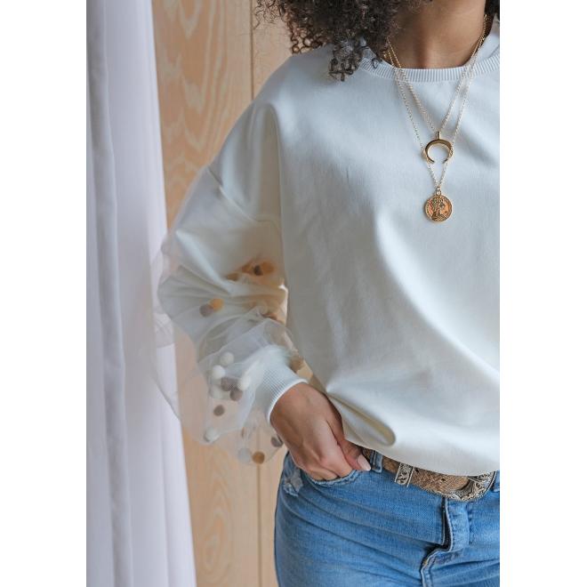 Mikina I LOVE MILK s tylovými rukávy v krémové barvě