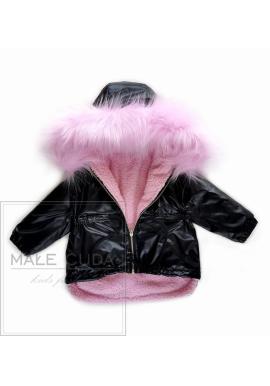 Dívčí černá parka s růžovou kožešinou