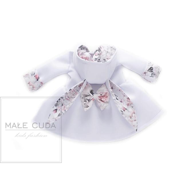 Neoprenový kabátek s květinovým potiskem v bíle barvě