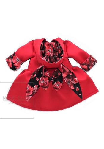 Neoprenový kabátek s oušky na kapuci v červené barvě