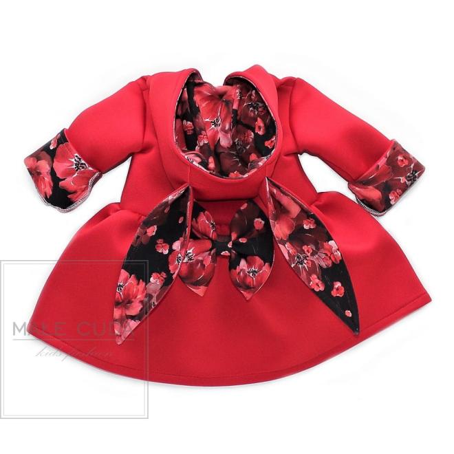 Neoprenový kabátek s oušky na kapuci v červené barvě