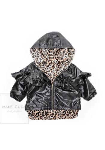 Černá lesklá bundička s volány