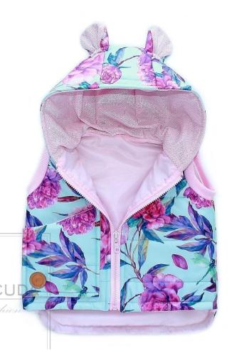 Modrá vesta s potiskem květin pro dívky