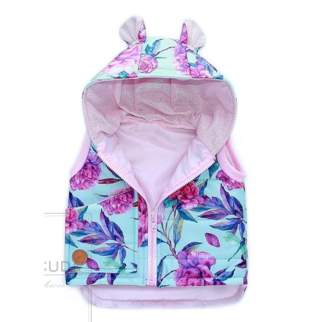 Modrá vesta s potiskem květin pro dívky