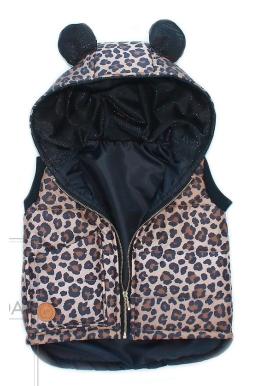 Leopardí vesta s kapucí a oušky