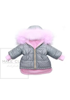 Tečkovaná teplá bundička v šedé barvě