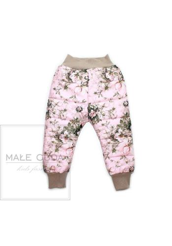 Růžové zimušní kalhoty s potiskem růží